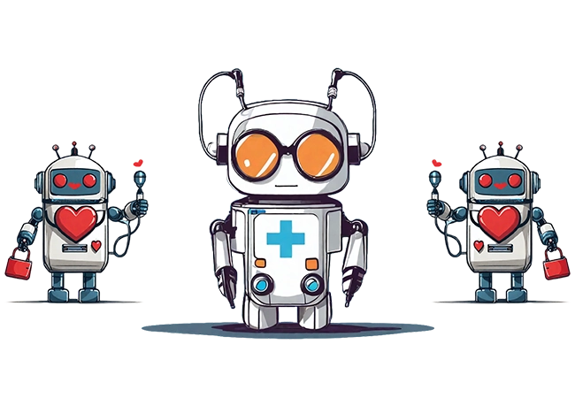 Hero image for medAIBot, three robot doctors.